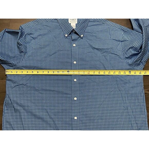 LL Bean XL Tall Traditional‎ Fit Blue/White Check Button Down L/S Cotton Shirt - Picture 5 of 6